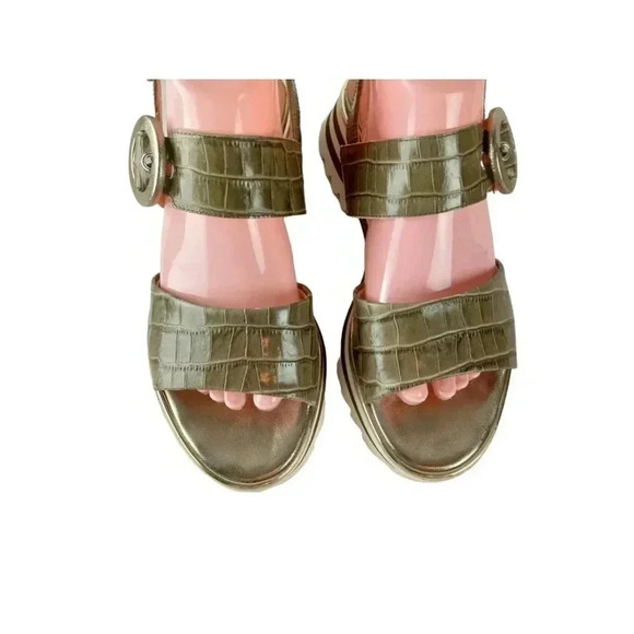 Luca Grossi Womens Sandals Green Leather Alligator Slingback Buckle 40 - Picture 4 of 11